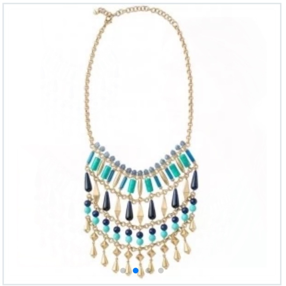 Stella & Dot Malta Bib Chandelier Necklace Gold Blue Turquoise Color Beads